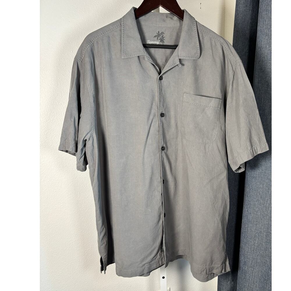 Tommy Bahama Original Fit Silk Button Front Shirt Mens XL Gray Short Sleeve